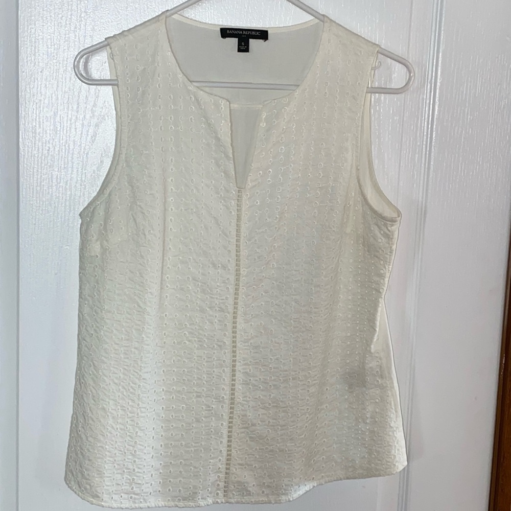 Banana republic white sleeveless blouse, small, white eyelet,EUC